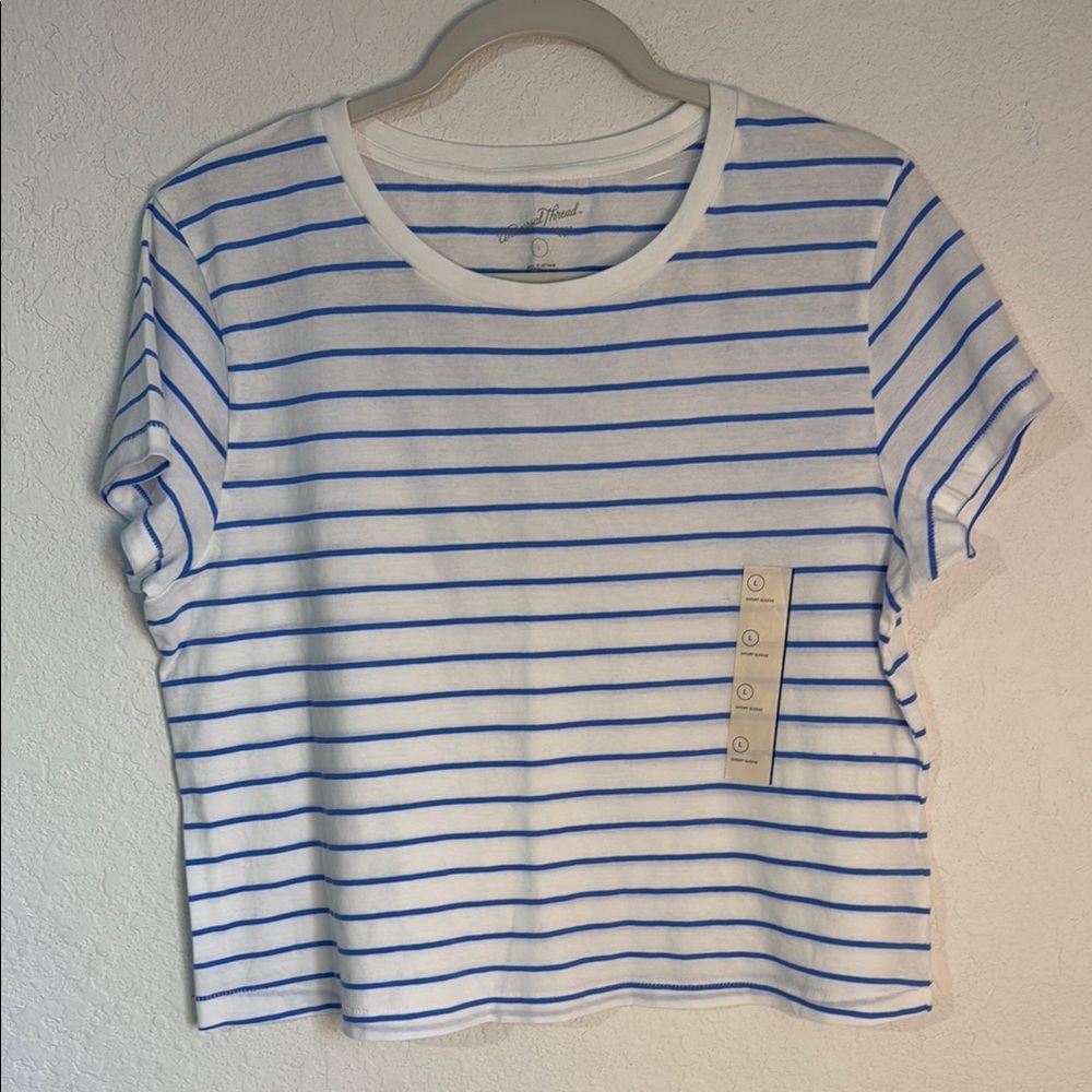 Universal Thread White and Blue Boxy Crop T-Shirt